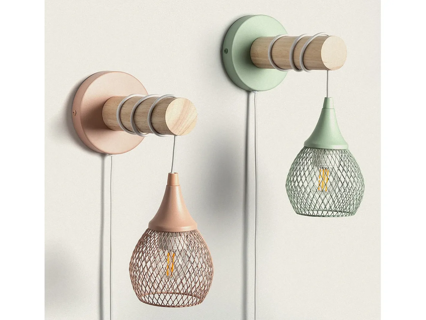 Online Ledkia Lámpara de Pared de Madera y Metal Monah Verde Celadón Multicolor