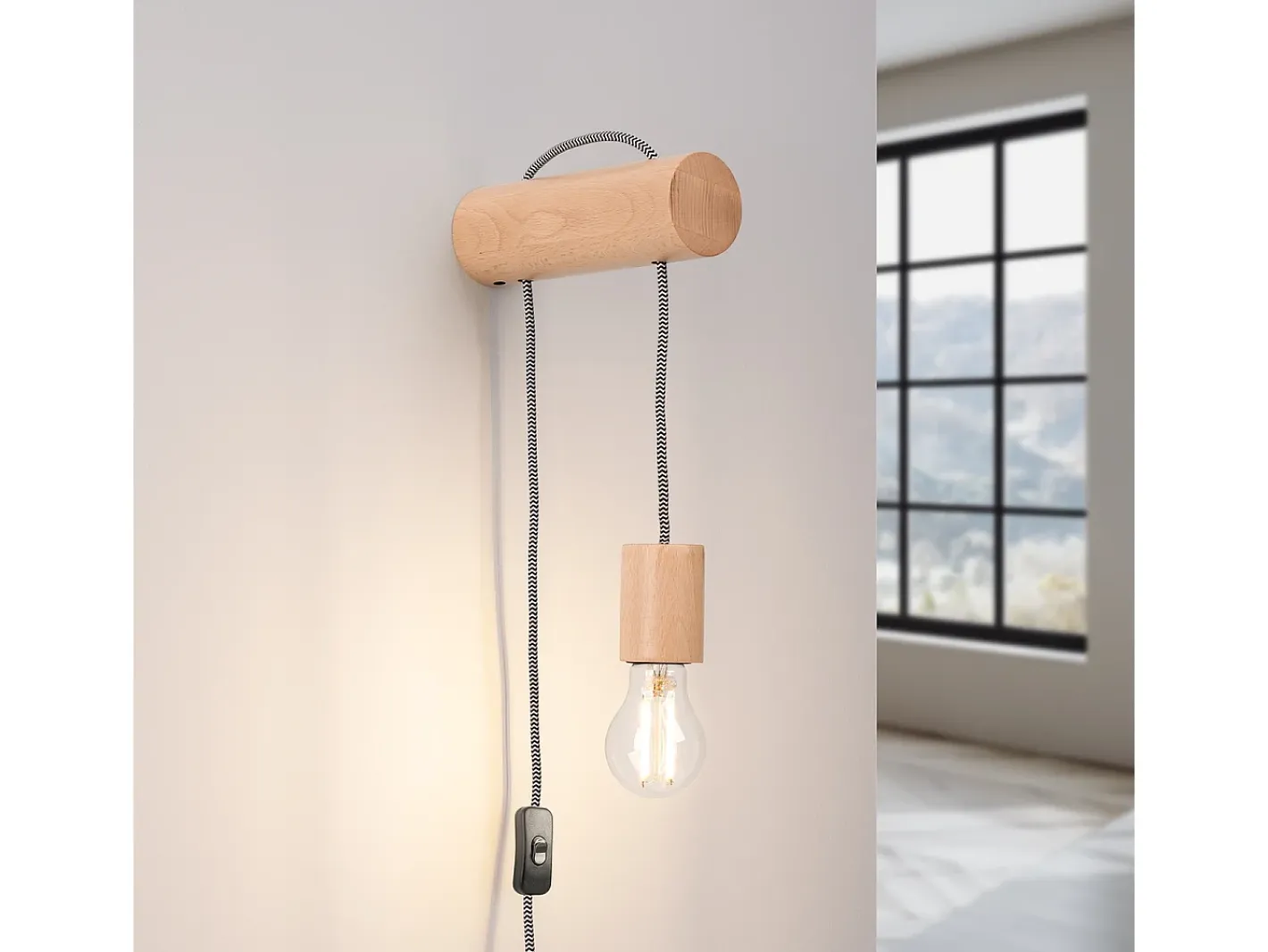 Hot Sollux Lighting Lámpara De Pared Nimbi Desván De Madera - 1 Fuentes Luminosas - L.6 X A.55 Cm - Madera Natural//Negro Blanco