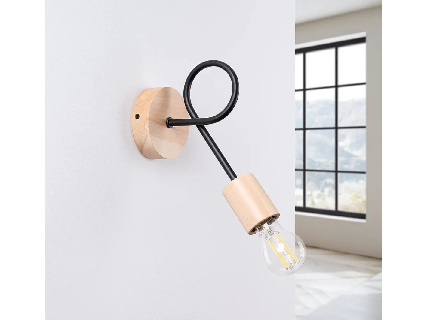 Sollux Lighting Aplique Para Pared-Lámpara de pared Sparkon minimalista de acero/madera - 1 fuentes luminosas 3000K - L.10 x A.24 cm - /madera natural Negro