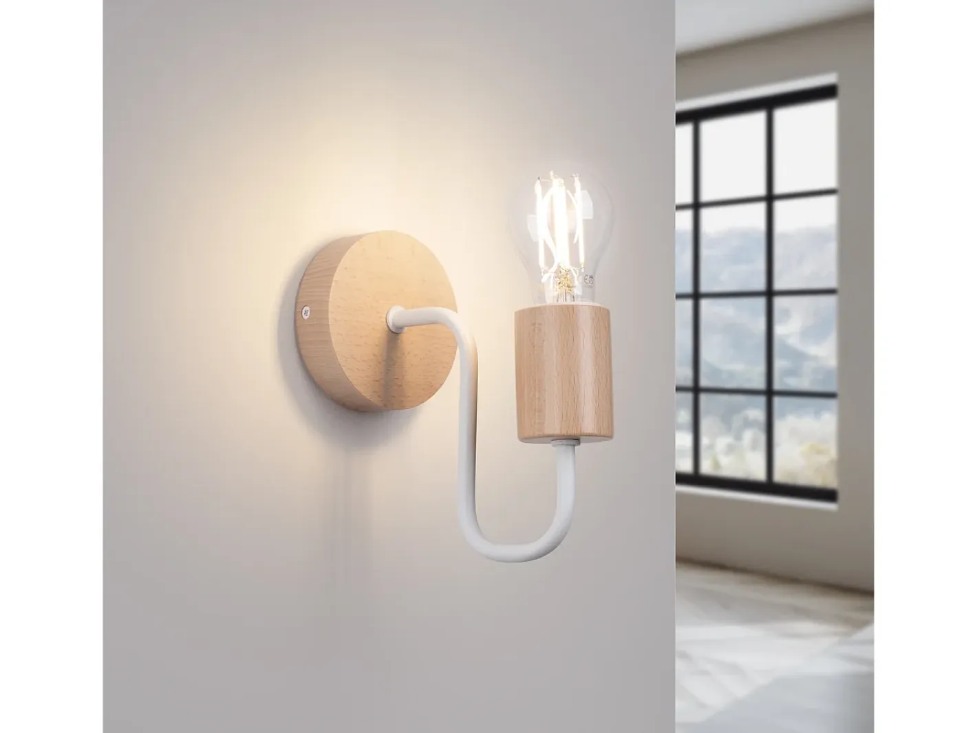 Sollux Lighting Aplique Para Pared-Lámpara de pared Zimbo desván de acero/madera - 1 fuentes luminosas 4000K - L.8 x A.18,5 cm - /madera natural Blanco