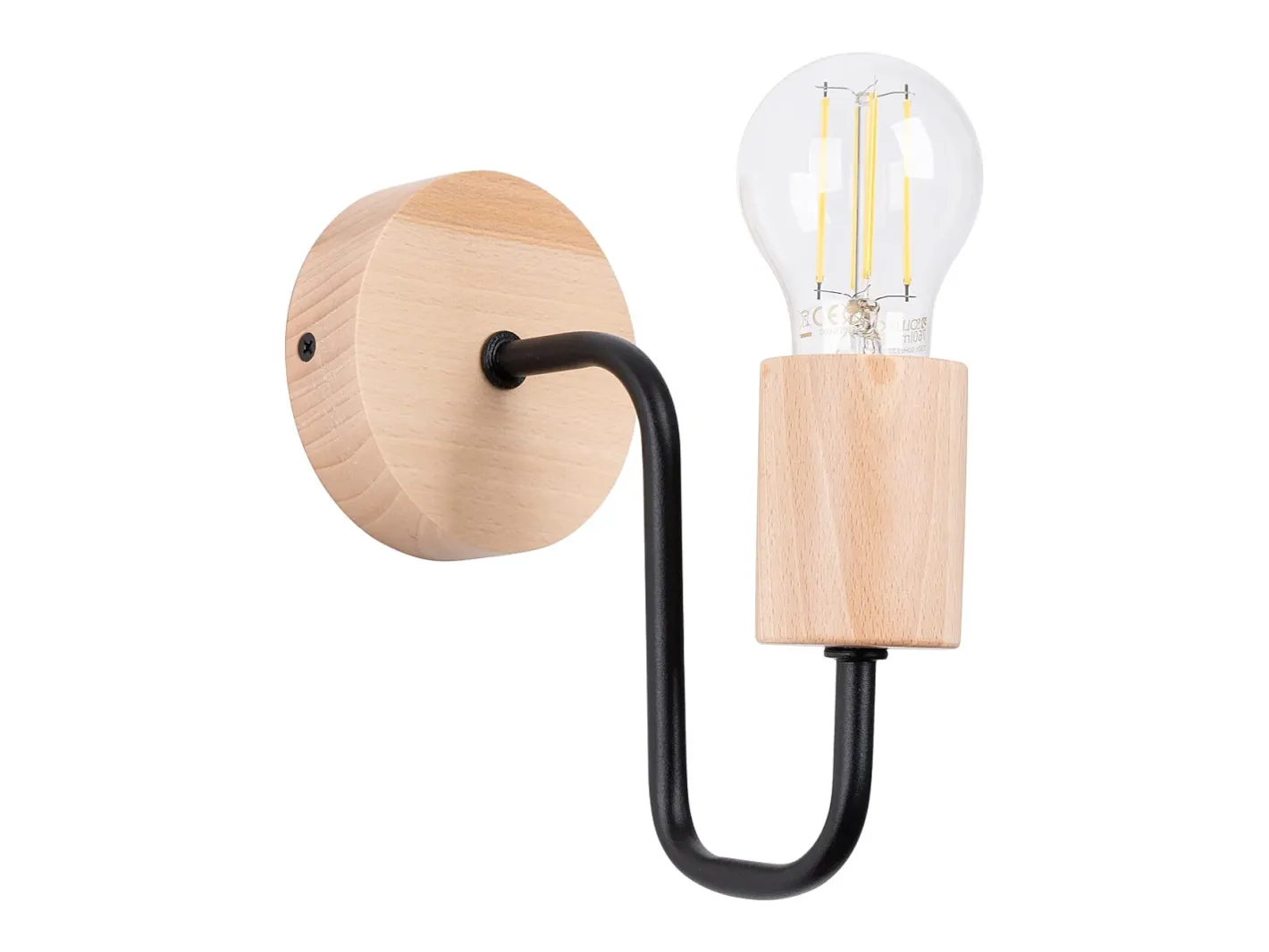 Sollux Lighting Aplique Para Pared-Lámpara de pared Zimbo desván de acero/madera - 1 fuentes luminosas 4000K - L.8 x A.18,5 cm - /madera natural Negro
