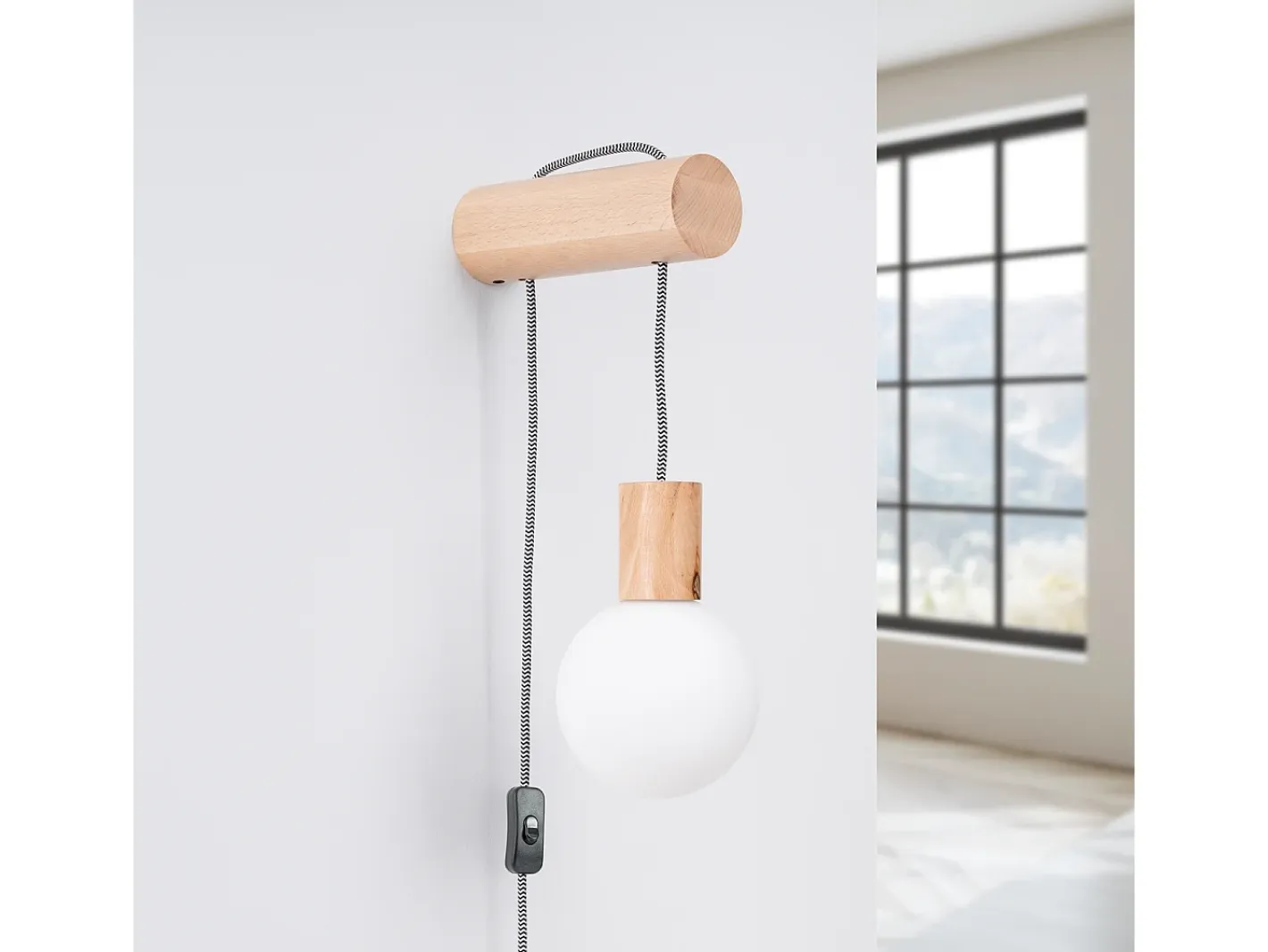 Sollux Lighting Aplique Para Pared-Lámpara de pared Zynto desván de madera/vidrio - 1 fuentes luminosas 3000K - L.6 x A.67 cm - madera natural//negro Blanco