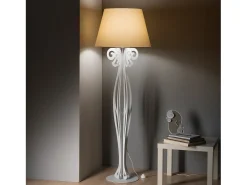 Lámpara De Pie-Lámpara de pie Circeo 60x180 cm Estructura de hierro blanco con pantalla color arena Diseño vintage moderno con interruptor de pie Made in Italy Multicolor