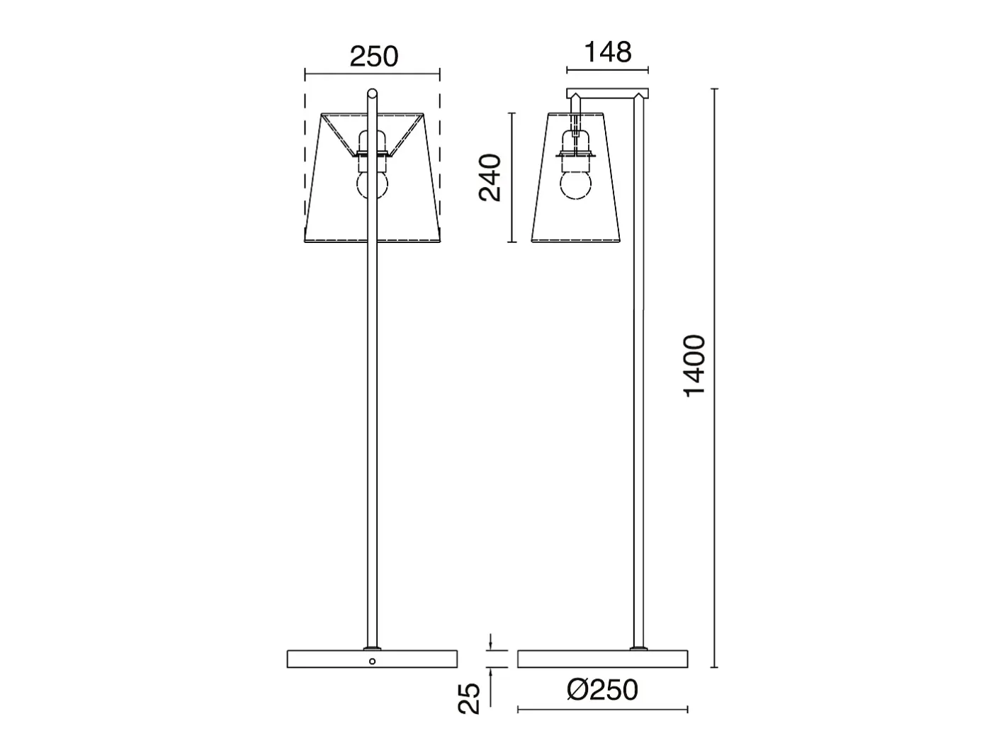 Lámpara de pie de acero NEMO estilo moderno de acero con pantalla sintética - Diá. 25 x Altura 140 cm - acero - IP20 - E27 40W - y Negro