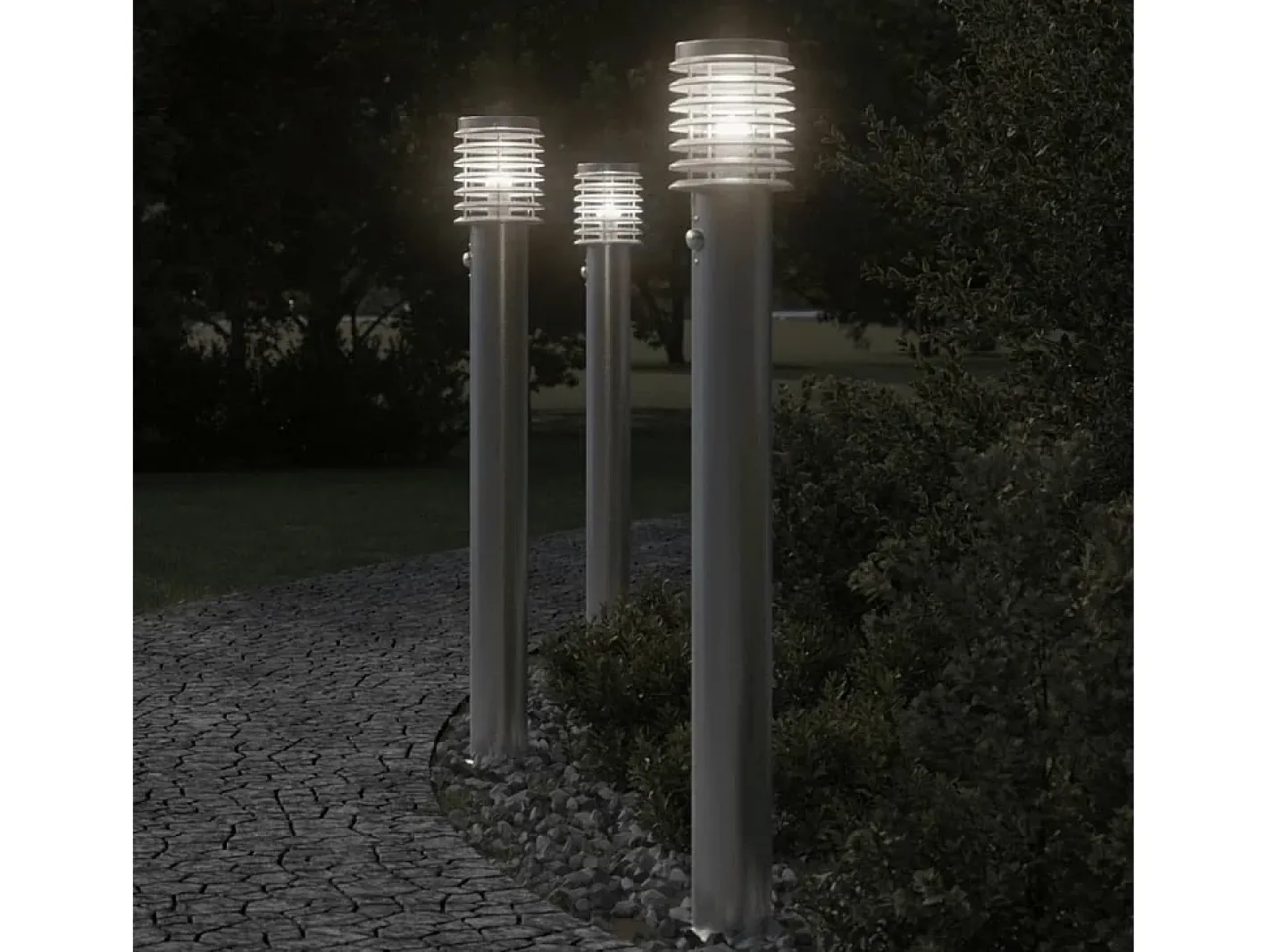 Helloshop26 Iluminación Exterior-Lámpara de pie de exterior con sensor acero inoxidable plateado Plata 02_0042525 Gris