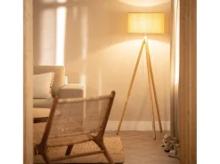 Clearance Ledkia Lámpara de Pie de Madera y Tela Wolby Beige Multicolor