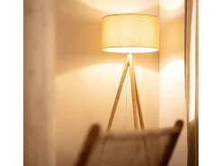 Clearance Ledkia Lámpara de Pie de Madera y Tela Wolby Beige Multicolor