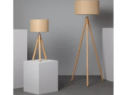 Clearance Ledkia Lámpara de Pie de Madera y Tela Wolby Beige Multicolor