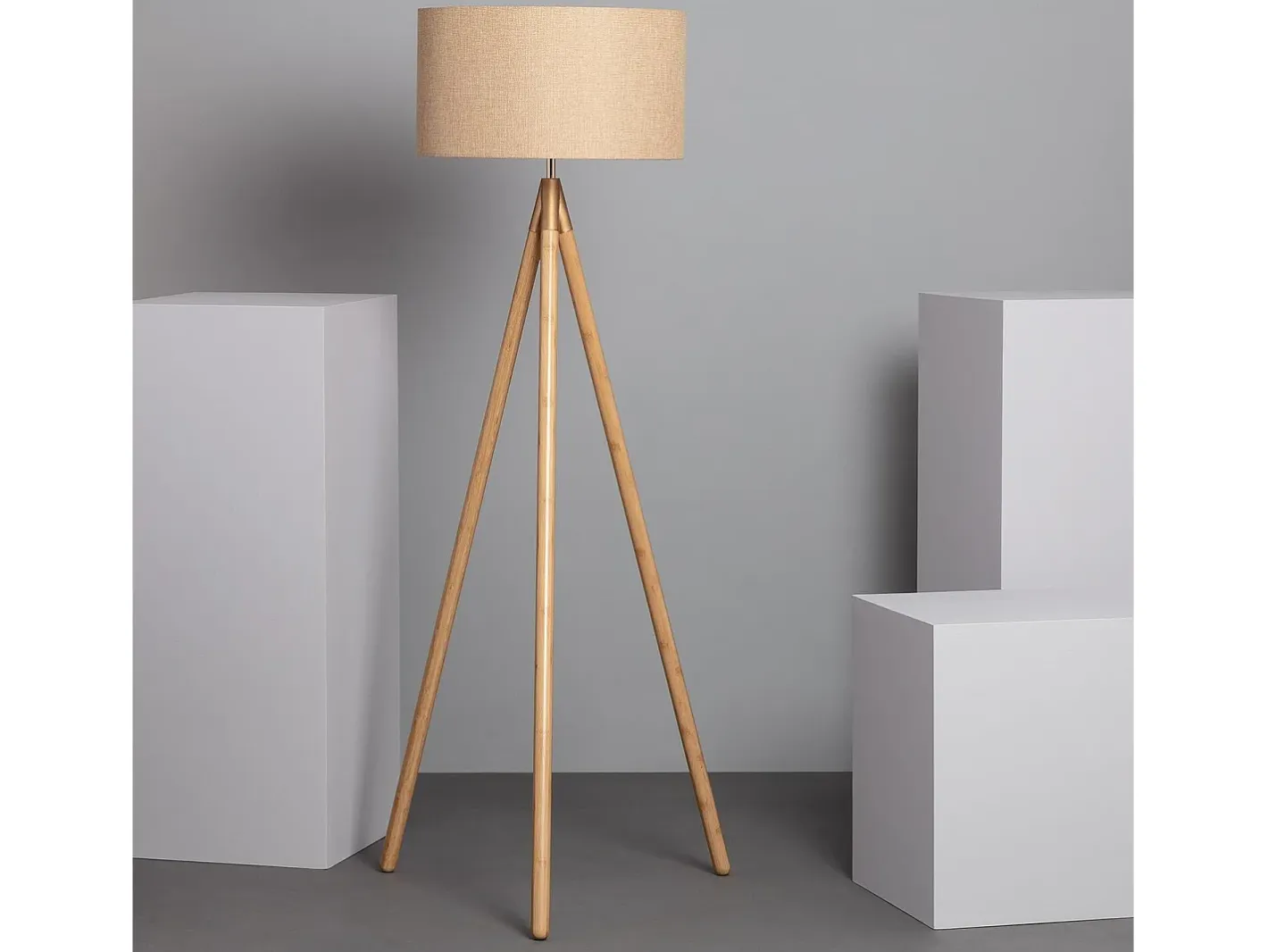 Clearance Ledkia Lámpara de Pie de Madera y Tela Wolby Beige Multicolor