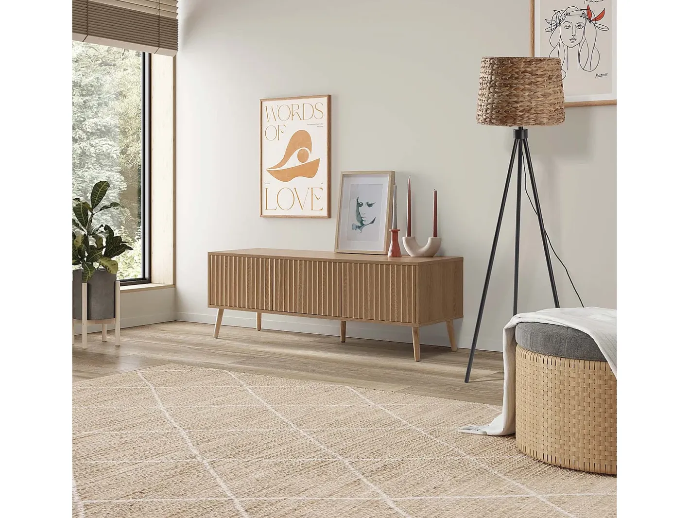 Clearance VS Venta-stock Lámpara de pie Kiomi de alga marina y metal, altura 144 cm Beige