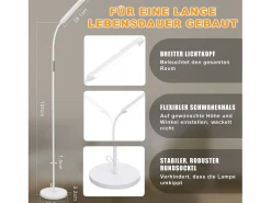 New NETTLIFE Lámpara de pie LED para sala de estar, regulable, blanca, 11 W, flexible, 360°, para sofá Blanco