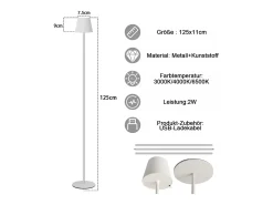 NETTLIFE Lámpara de pie LED moderna negra regulable 125 cm 3 temperaturas de color USB Sala de estar Blanco Discount