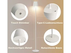 NETTLIFE Lámpara de pie LED moderna negra regulable 125 cm 3 temperaturas de color USB Sala de estar Blanco Discount