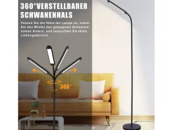 NETTLIFE Lámpara de pie LED para sala de estar, regulable, color , 11 W, flexible, 360°, para sofá Negro Online