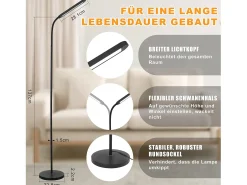 NETTLIFE Lámpara de pie LED para sala de estar, regulable, color , 11 W, flexible, 360°, para sofá Negro Online