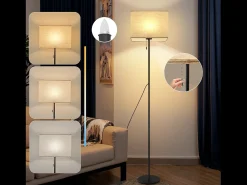 Outlet NETTLIFE Lámpara de pie LED regulable con pantalla de tela retro para sala de estar, con interruptor de tiro Negro