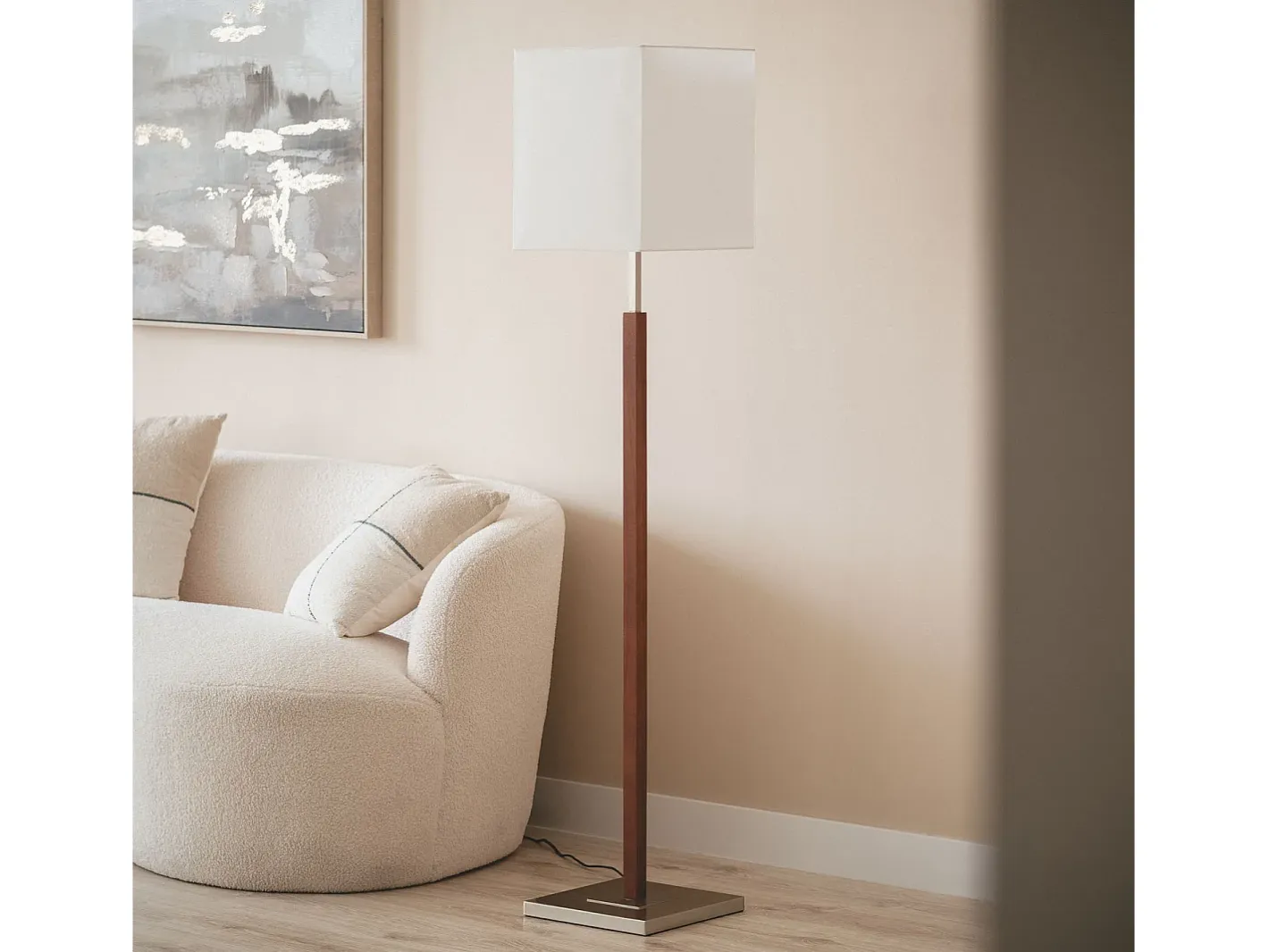 Ledkia Lámpara De Pie-Lámpara de Pie Madera y Metal Lizza Blanco