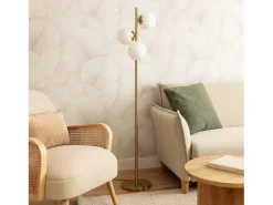 Ledkia Lámpara de Pie Metal y Cristal Moonlight Brass Round 3 Focos Dorado Multicolor