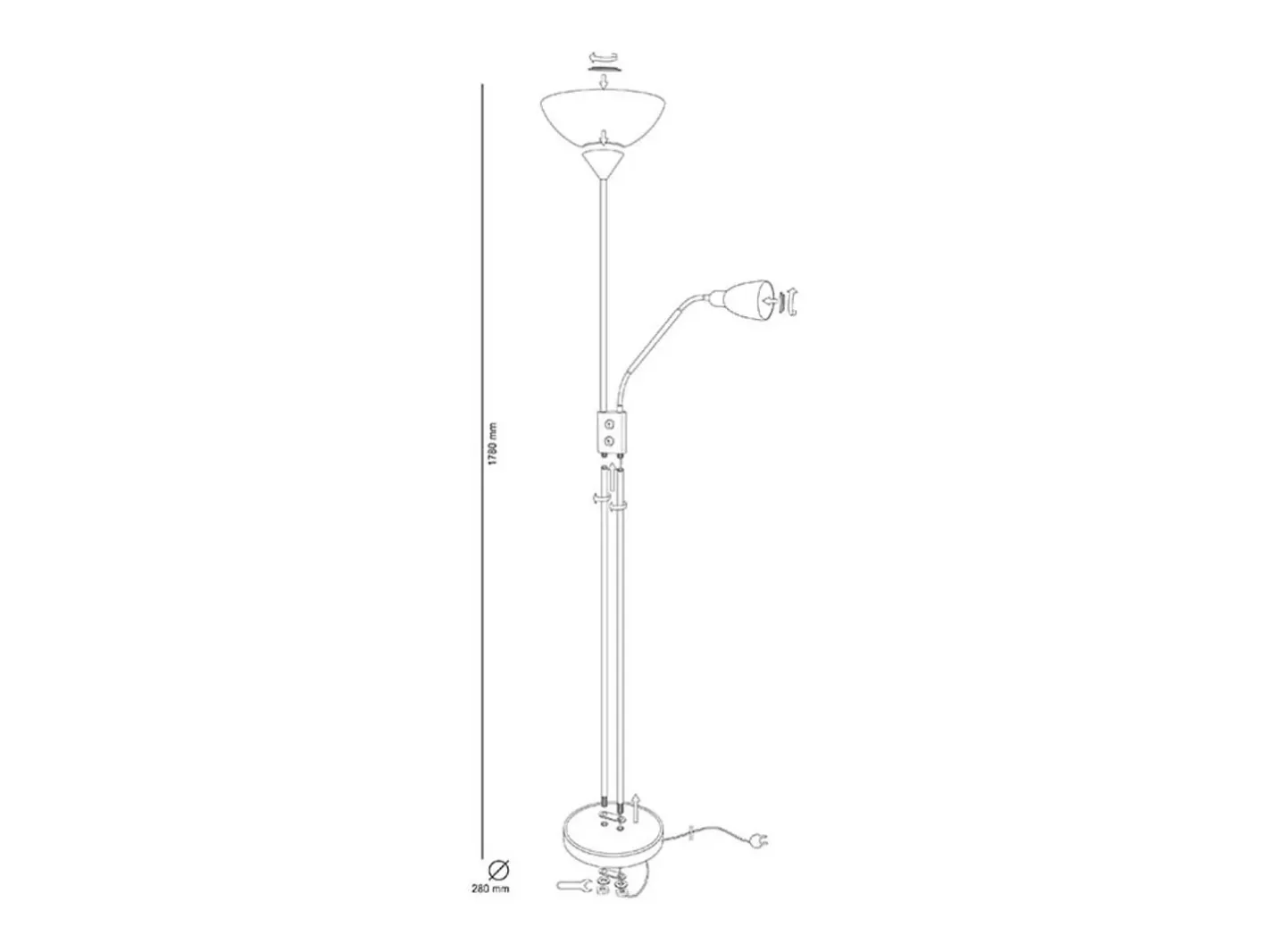 Lámpara De Pie-Lámpara de pie Milano Bel Air 40W con brazo orientable plata 178 cm Plateado