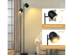 NETTLIFE Lámpara de pie 2 bombillas de metal dorado E14 Lámpara de pie industrial retro Negro Discount