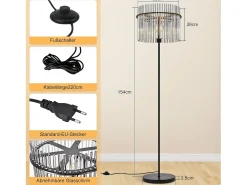 NETTLIFE Lámpara De Pie-Lámpara de pie negra con pantalla de cristal – Lámpara de pie E27 con interruptor de pie, estilo moderno (bombilla no incluida) Negro