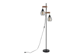 Outlet NETTLIFE Lámpara de pie para salón, color : lámpara de pie industrial de metal y madera, E27, 2 luces, pantalla de jaula, 152 cm (sin bombilla). Negro