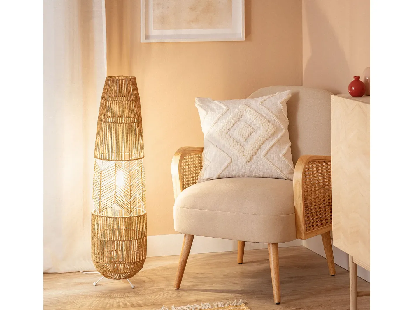 Ledkia Lámpara de Pie Papel Trenzado Satie Natural Color natural claro Clearance