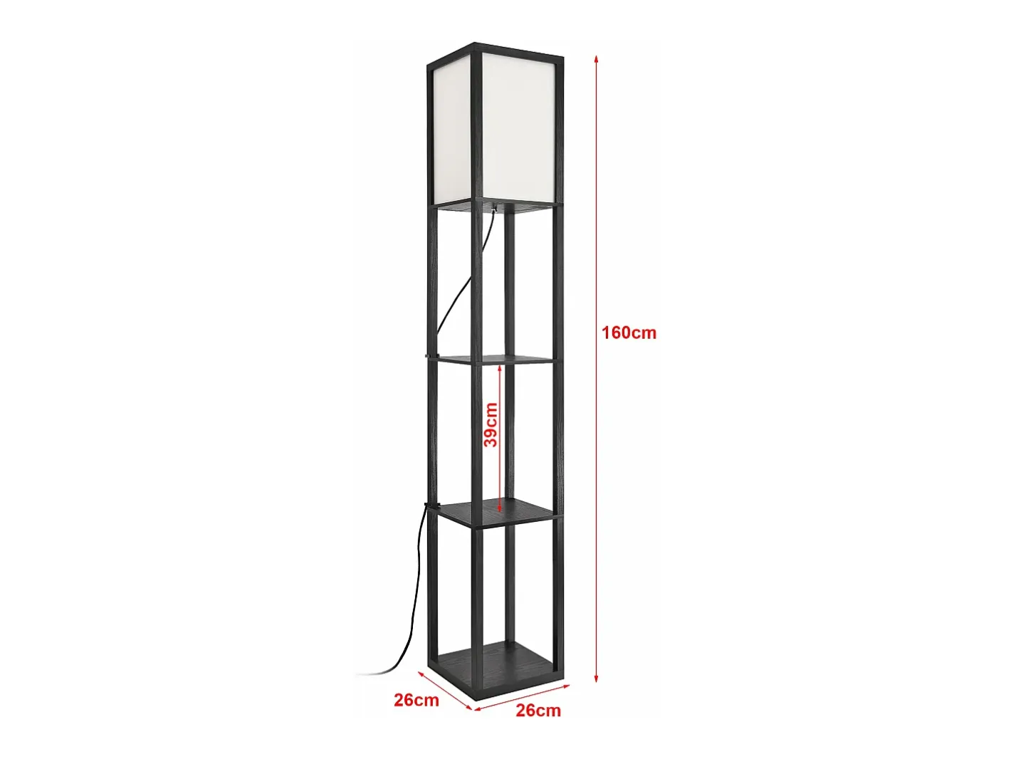 Helloshop26 Lámpara de pie Stapleford con estante casquillo E27 160 cm de alto blanco y 03_0007319 Negro Best