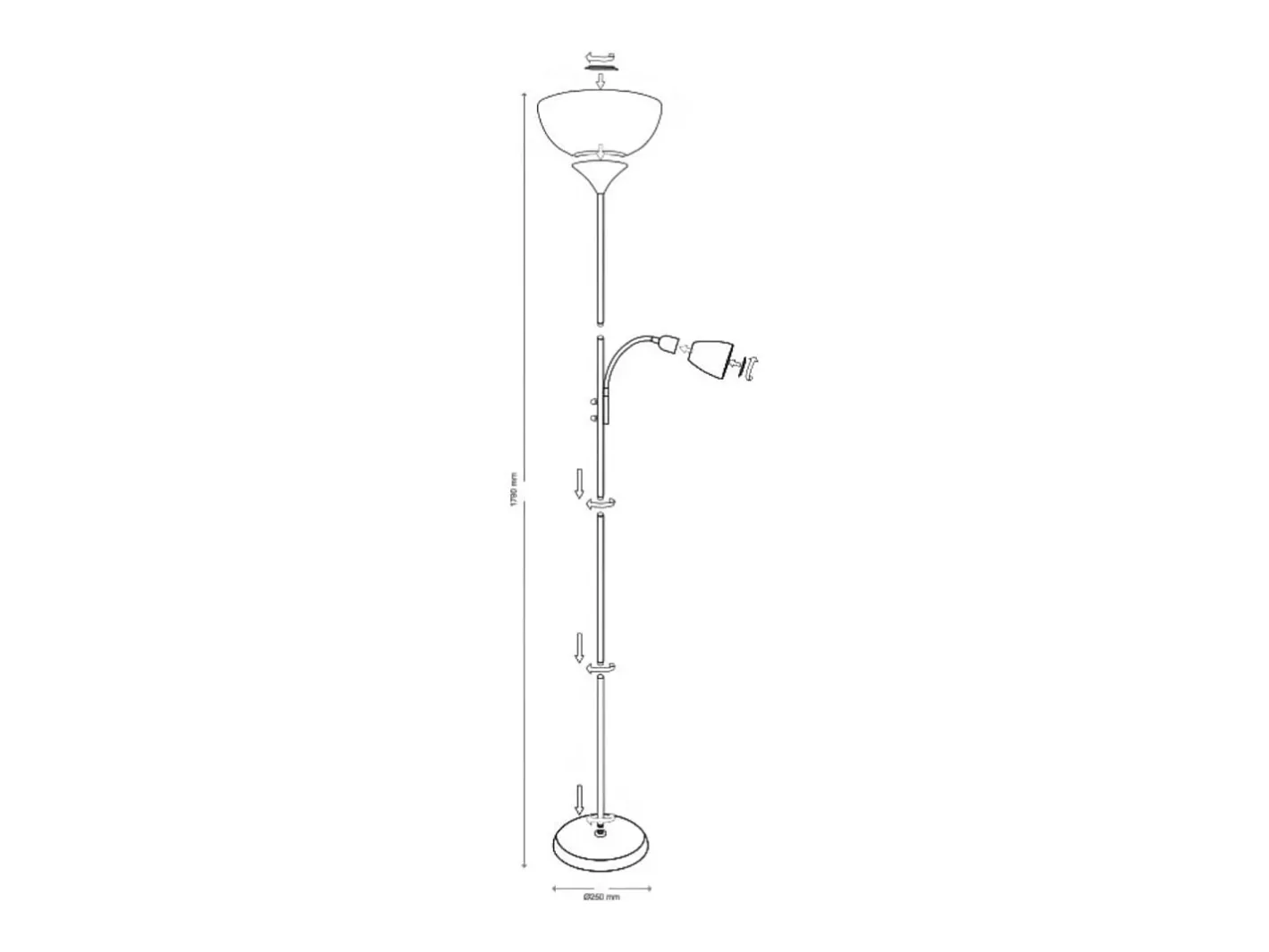 Lámpara De Pie-Lámpara de pie Torino Bel Air 80W + brazo orientable plata Ø25x179 cm Plateado