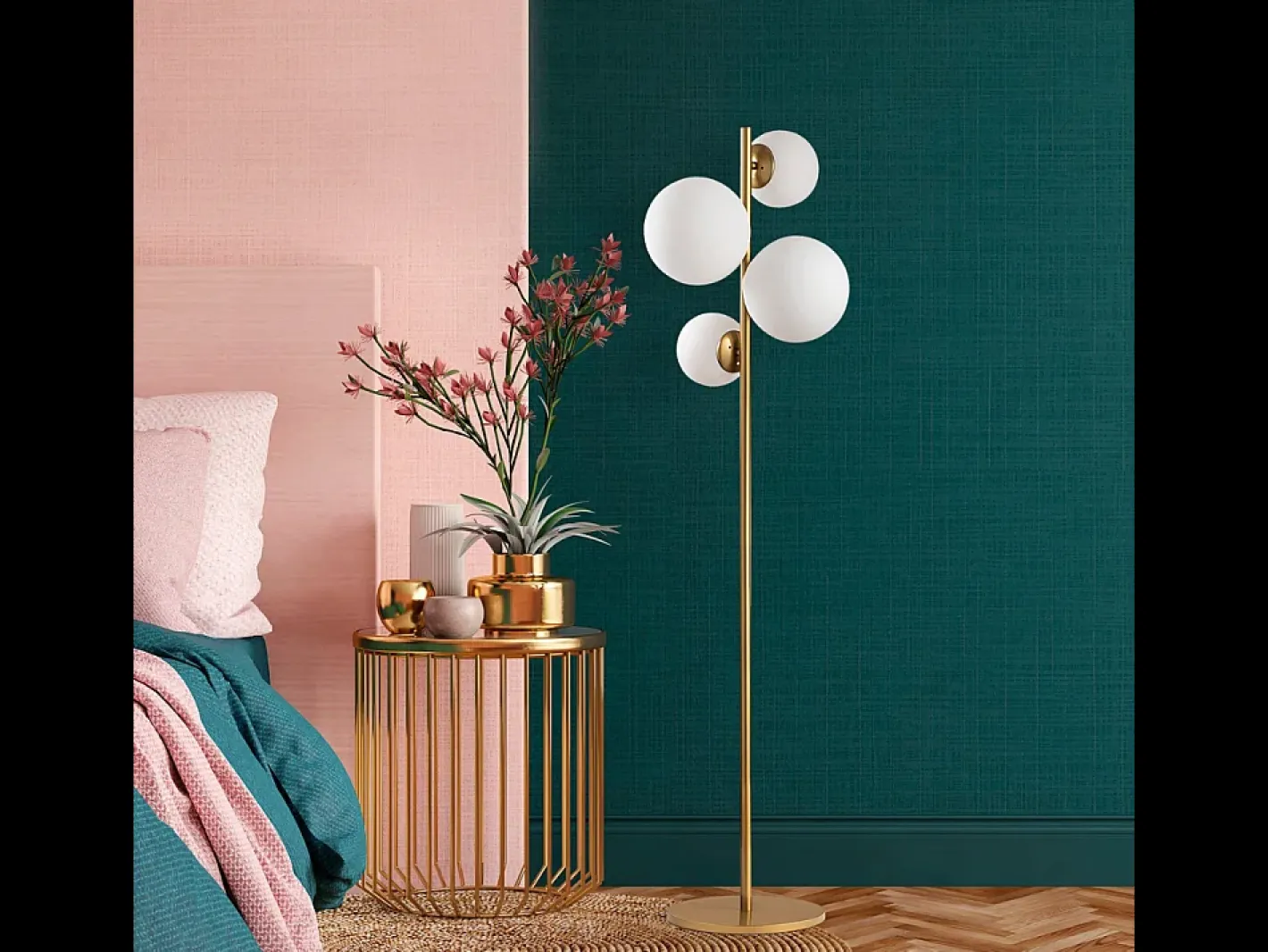 Hot Concept-Usine Lámpara de Pie Vintage Dorada con 4 Elegantes Luces para Dormitorio Salón Oficina Dorado