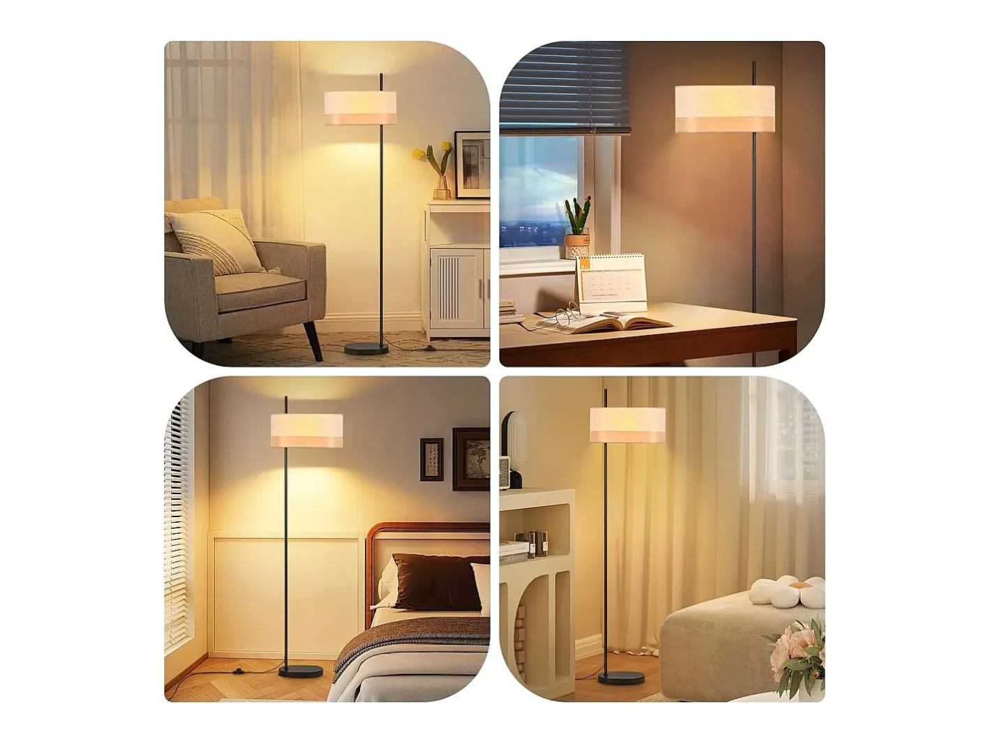 Online NETTLIFE Lámpara de pie vintage para salón: lámpara de pie de tela blanca con interruptor E27, estilo rústico retro para dormitorio (bombilla no incluida). Negro