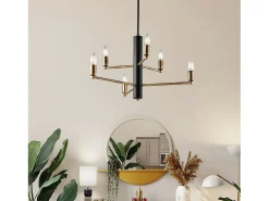 Lámpara Suspendida-Lámpara de suspensión Isak en hierro lacado con acabados en latón bruñido cepillado 6 luces H.66 Ø53 BL311-6-NR Negro