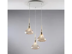 Lámpara Suspendida-Lámpara de suspensión Nemesis en hierro con cristal pyrex ámbar 3 luces 141 Ø50 BL280-S3-AM Amarillo