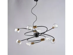 Lámpara Suspendida-Lámpara de suspensión Vortex en hierro lacado con acabados en latón bruñido cepillado y cable de acero orientable 8 luces 133 Ø70 BL219-8-NR Negro