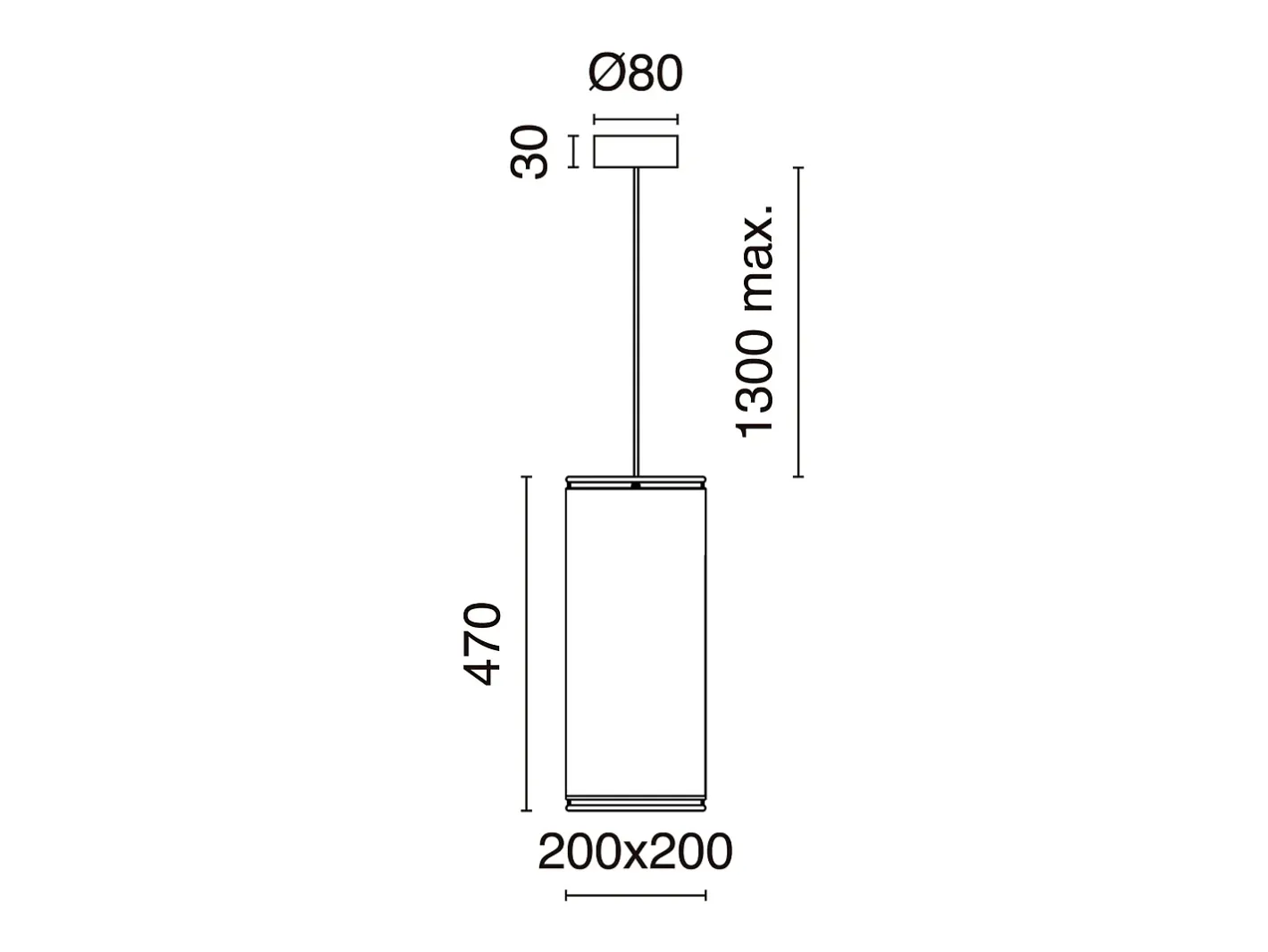 Plafón-Lámpara de techo AKIRO estilo moderno - Ancho 20 x Alt. 130 cm máx.- pantalla Alt. 47 cm - E27 15W - IP20 - Acero y lino - saco Negro