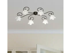 Online Lámpara de techo Alice en hierro lacado en marrón con decoración. Difusores de oro antiguo y cristal d. 14 alabastro blanco 6 luces L. 99 X 50 Marru00f3n chocolate
