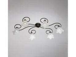 Online Lámpara de techo Alice en hierro lacado en marrón con decoración. Difusores de oro antiguo y cristal d. 14 alabastro blanco 6 luces L. 99 X 50 Marru00f3n chocolate
