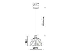 Plafón-Lámpara de techo BAGUET estilo moderno - Alt. 120 cm x D.ø30 cm- E27 42W - ip20 - acero y madera - Negro