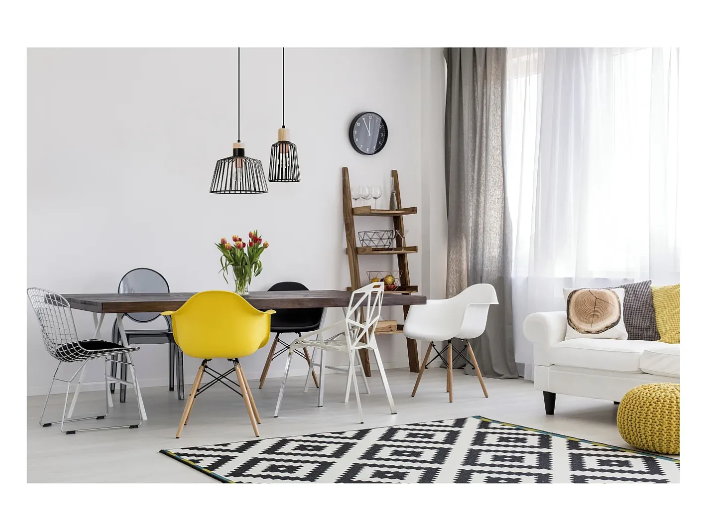 Lámpara de techo BAGUET estilo moderno - Alt. 120 cm x D.ø16 cm- E27 42W - ip20 - acero y madera - Negro Discount