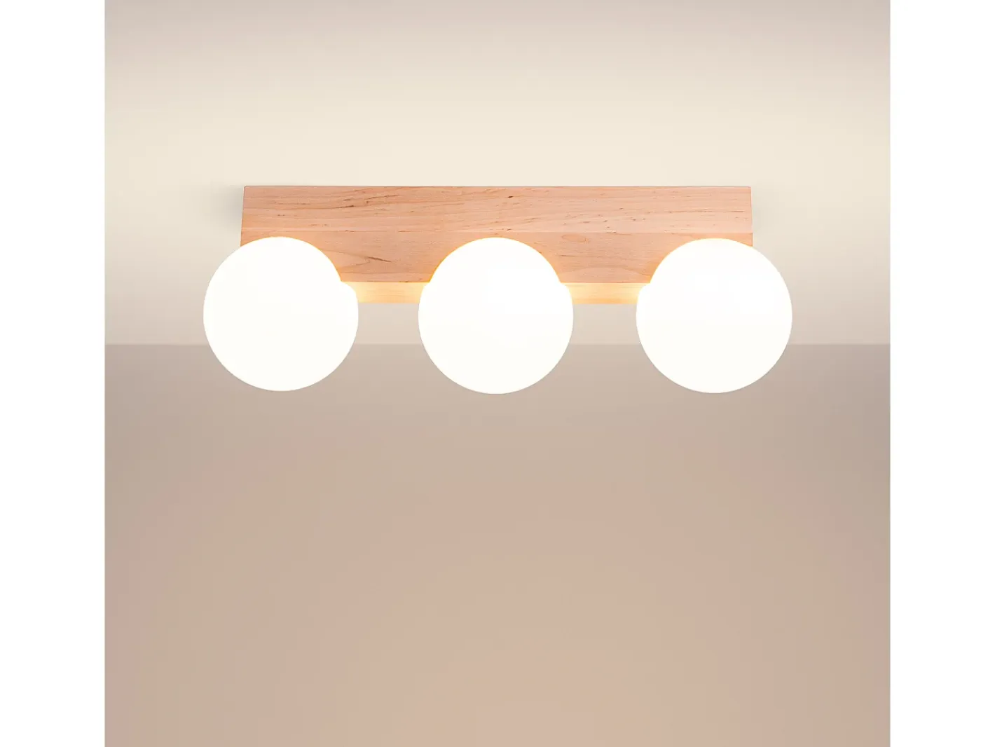Sollux Lighting Lámpara De Techo Bulbo Moderno De Madera/Vidrio - 3 Fuentes Luminosas - L.46 X A.16 Cm - Madera Natural/ Blanco Best