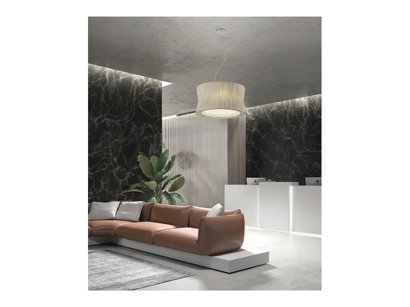 Lámpara de techo CORA estilo clásico - pantalla cinta plisada- D. ø59 cm x 3x E27 60W - acero y - IP20 Beige Outlet