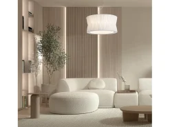 Best Lámpara de techo CORA estilo clásico - pantalla cinta plisada- D. ø59 cm x 3x E27 60W - acero y - IP20 Blanco