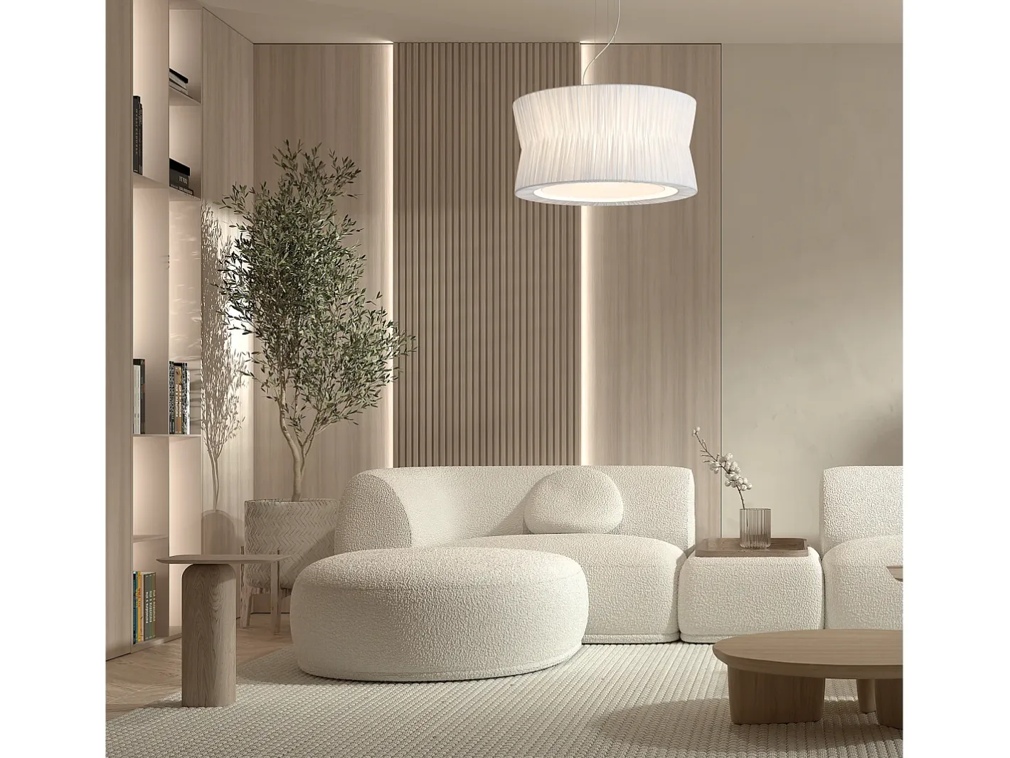 Best Lámpara de techo CORA estilo clásico - pantalla cinta plisada- D. ø59 cm x 3x E27 60W - acero y - IP20 Blanco