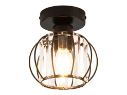 NETTLIFE Plafón-Lámpara de techo de cristal moderna E27, lámpara de cocina vintage con marco de metal Negro
