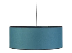 Discount Miliboo Lámpara de techo de lino pavo y rafia 50 cm de diám. TRAVES Azul