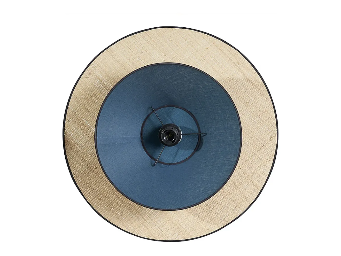Miliboo Lámpara de techo de lino pavo real y rafia natural 55 cm AZAMI Azul