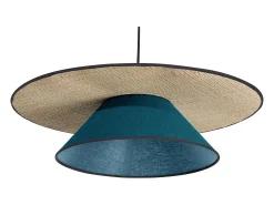 Miliboo Lámpara de techo de lino pavo real y rafia natural 55 cm AZAMI Azul