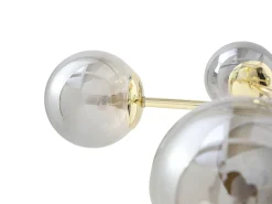 OZAIA Plafón-Lámpara de techo de metal y vidrio ahumado brillante - 5 globos - D. 58,5 x Alt. 21 cm - Dorado - SOFIA Gris / Dorado