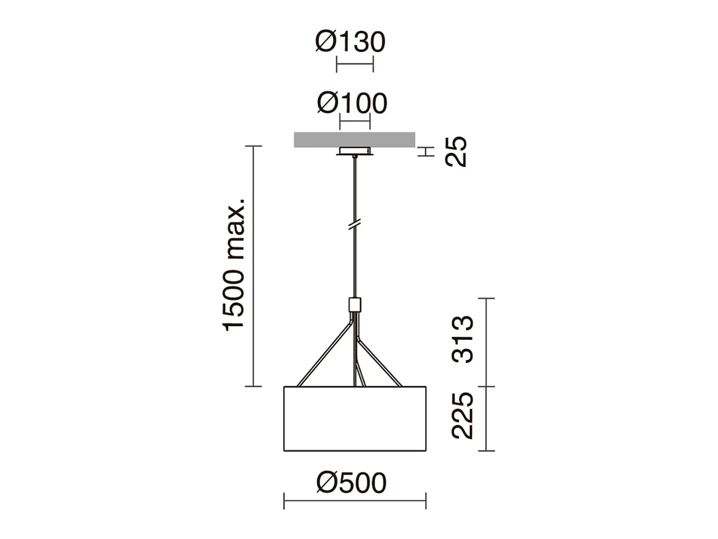 Sale Lámpara de techo DIAGONAL estilo moderno - Alt. 150 cm - 3x E27 13W -pantalla sintética ø50 cm - acero y - IP20 - interior Negro