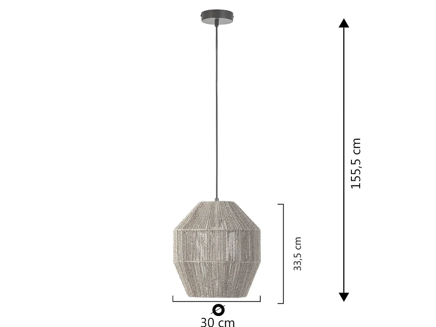 VS Venta-stock Lámpara Suspendida-Lámpara de techo Ishi de cuerda trenzada, diámetro 30 cm Beige